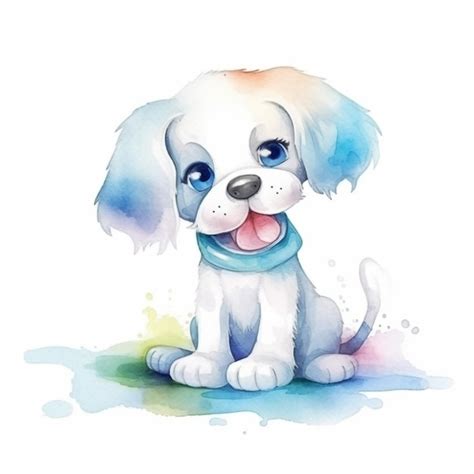 Desenho Em Aquarela De Um Cachorrinho Um Len O Azul E Um Len O Azul