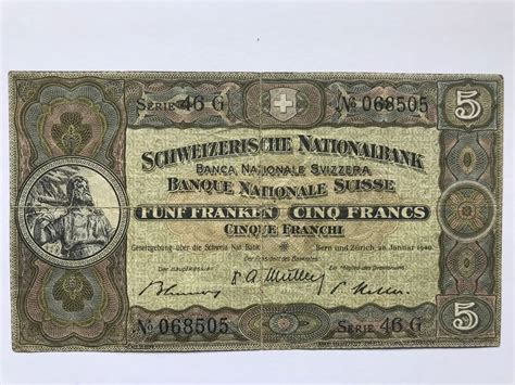 Alte Schweizer Wilhelm Tell Banknote Fünf Franken 1949 | Kaufen auf Ricardo 