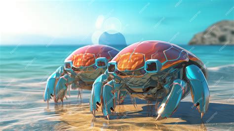 Premium Photo Realistic Robotic Red Crab Sea Futuristic Aquatic Cyber