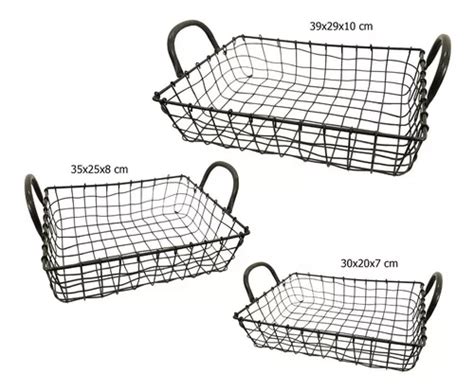 Set X3 Canastos Organizador Rectangular Cesto Metal C manija Envío gratis