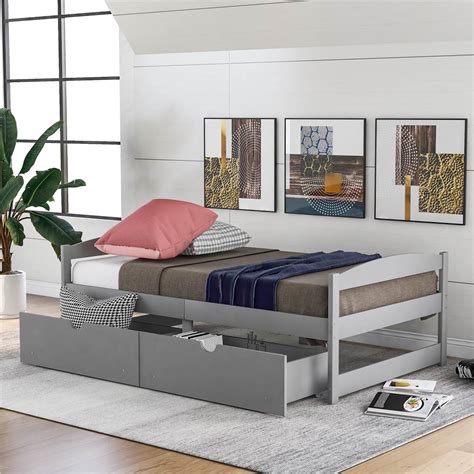 twin size wooden platform bed frame   storage drawers gray