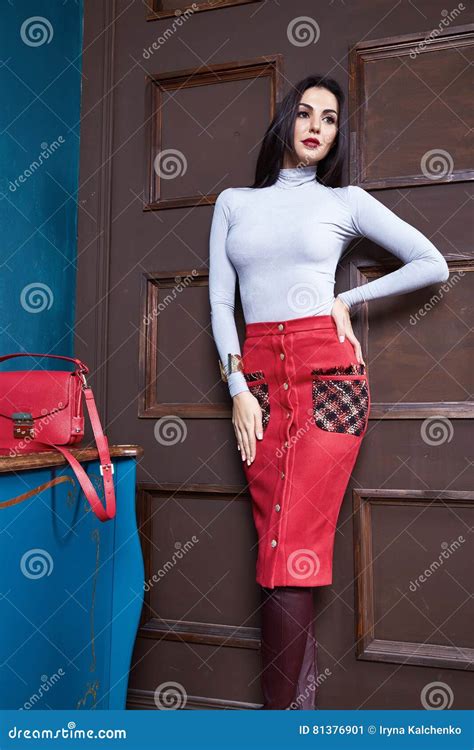 Beautiful Woman Brunette Hair Wear Skirt Stock Image Image Of Form Catalog
