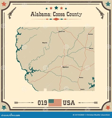 Vintage Map Of Coosa County In Alabama Usa Stock Vector Illustration Of Coosa Rivers 257542860