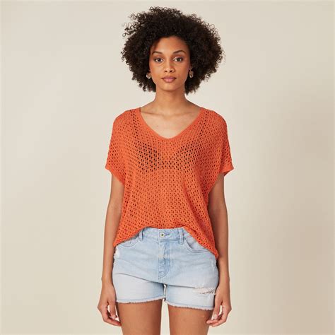 Pull ajouré éco responsable orange foncé femme Bonobo