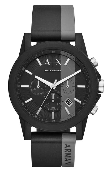 Ax Armani Exchange Chronograph Stripe Silicone Strap Watch 45mm