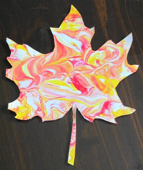 Create Marbled Fall Leaves With Shaving Cream Fall Crafts For Kids