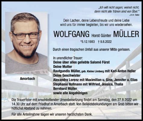 Traueranzeigen Von Wolfgang Horst G Nter M Ller Trauerportal Ihrer