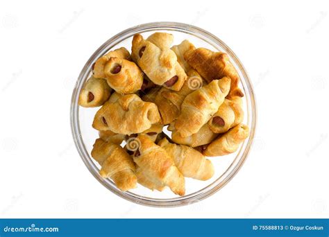 Freshly Baked Hot Dog Croissants on a Plate Stock Image - Image of ...