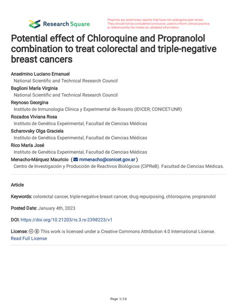 Pdf Potential Effect Of Chloroquine And Propranolol Combination To