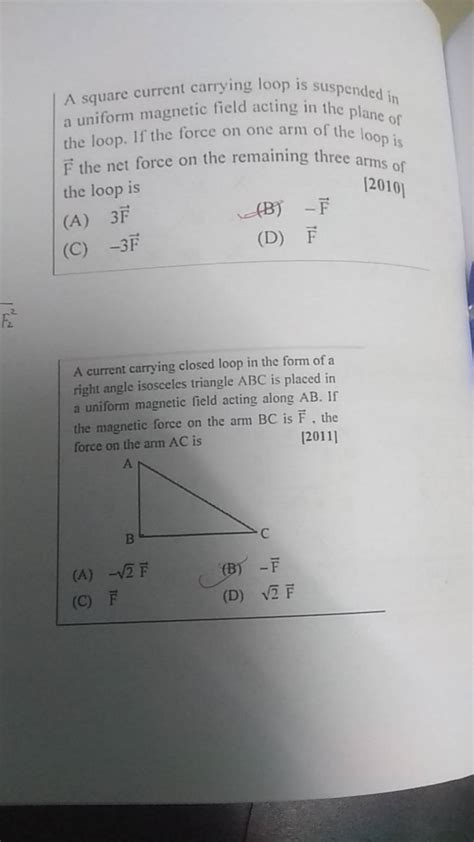 A Square Current Carrying Loop Is Suspended In A Uniform Magnetic Field A