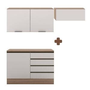 Cozinha Modulada Compacta Para Apartamento 3 Módulos Carvalho Oak Off