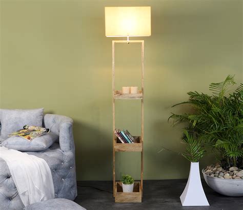 Buy Antz Fabric Shade Shelf Floor Lamp With Wood Base Beige At