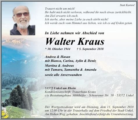 Traueranzeigen Von Walter Kraus Rz Trauer De