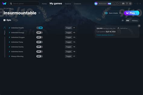Insurmountable Cheats And Trainer For Epic Games Trainers WeMod