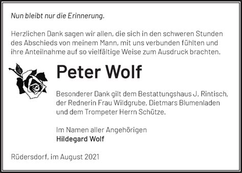 Traueranzeigen von Peter Wolf Märkische Onlinezeitung Trauerportal