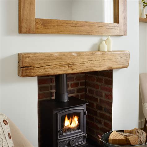 Solid Oak Beam Rustic Character Mantel Shelf Aged Flamed Oak