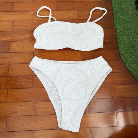 White Textured Bikini Set Women S Fashion Swimwear Bikinis Swimsuits On Carousell