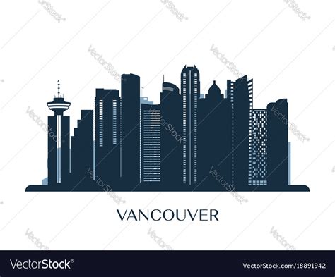 Vancouver Skyline Monochrome Silhouette Royalty Free Vector