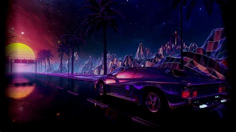 2560x1440px Free Download Hd Wallpaper Retrowave Car Road Night Sunset Stars Palm