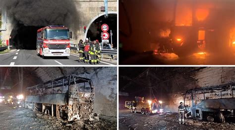 Genova Pullman Prende Fuoco Nella Galleria Monte Giugo Sulla A12