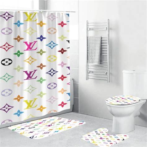 Louis Vuitton Big Logo In Butterfly Background Shower Curtain Set