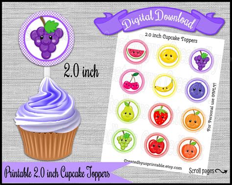 Tutti Frutti Cupcake Toppers Two Fruitti Birthday Party Fruit 2 0 Inch