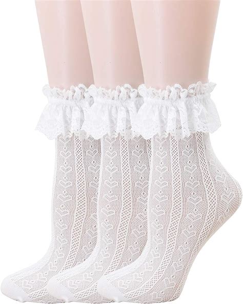 Sryl Women Ankle Socks Women Lace Ruffle Frilly Ankle Socks Fashion Ladies Girl Princess Lace