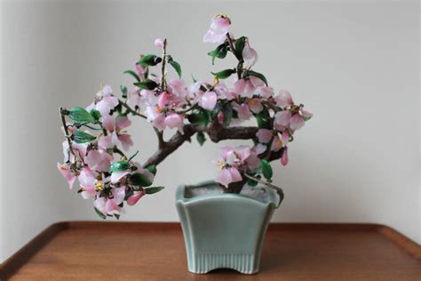 Vintage Cherry Blossom Bonsai Miniature Tree Made of Glass