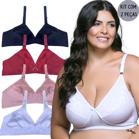 Kit Sutiãs Plus Size Sem Bojo Detalhe Renda Alças Reforçadas Sustentação Lingerie Microfibra