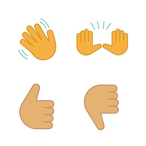 Hand gesture emojis color icons set. Hello, goodbye, stop, good job, disapproval gesturing ...