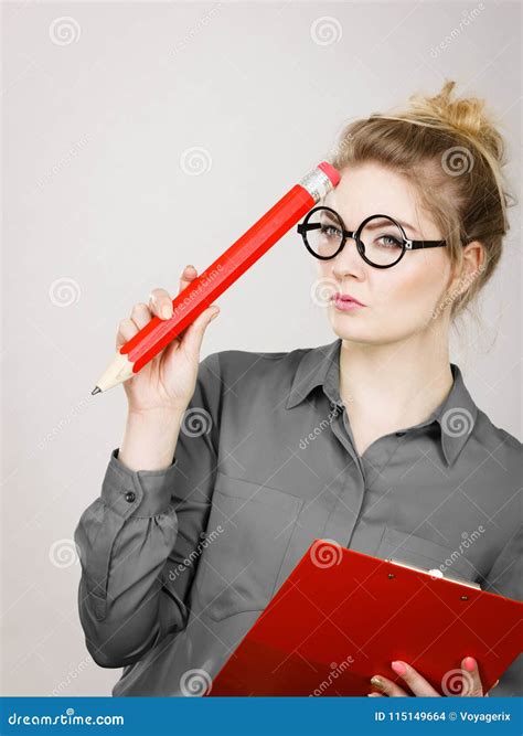 Business Woman Intensive Thinking And Writing Stock Photo Image Of