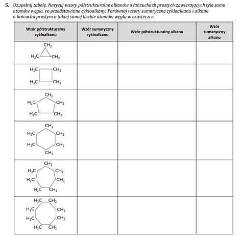 Uzupełnij tabelę Narysuj wzory półstrukturalne alkanów o łańcuchach
