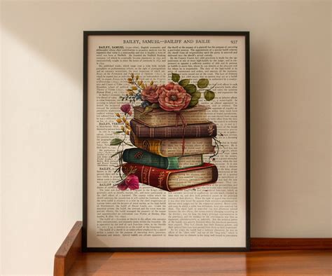 ART PRINT on Old Antique Book Page Floral Books, Book Lover, Book Worm ...