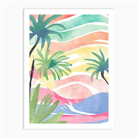 Tropical Sunset Watercolor Painting Art Print By Canvas Haven Decor Fy