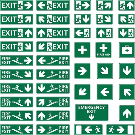 Set of safety signs. Exit signs. Set of emergency exit signs. 21858334 ...