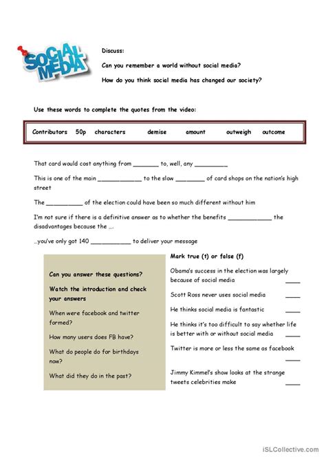 Social Media Video Or Movie Activity English Esl Worksheets Pdf And Doc