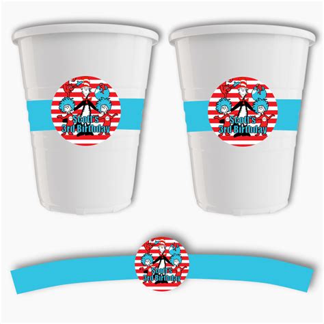 Fun Personalised Dr Seuss Party Plastic Cup Stickers Katie J Design