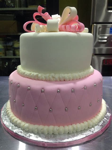 Pink And White Two Tier Wedding Cake Baby Shower Cake Girls