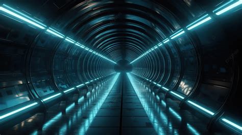 Fundo Corredor Escuro Futurista Com Luzes Azuis Fundo Ilustração 3d Do Túnel Brilhante