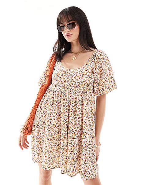 Wednesdays Girl Ditsy Puff Sleeve Smock Dress In Multi Asos