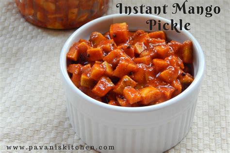 Instant Mango Pickle Recipe Easy Mango Pickle Pavanis Kitchen