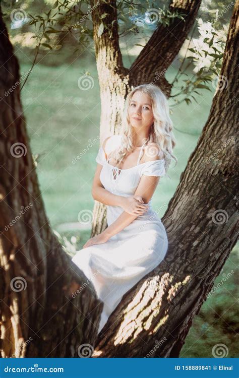 Happy Blonde Woman In White Summer Dress Enjoy Stock Image Image Of Adult Female