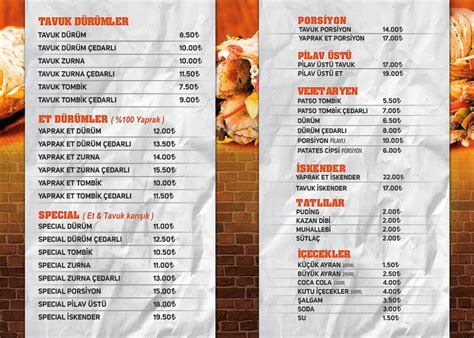 Menu at Çıtır Chicken s İskenderun Usulü Döner Isparta