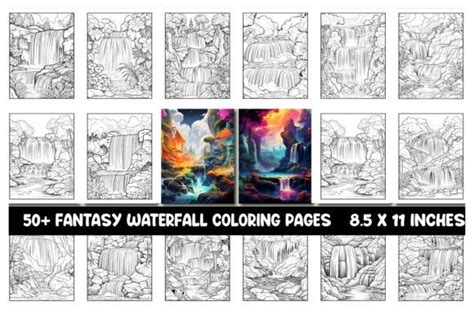 Amazing Waterfalls Coloring Pages Graphic By Aylani Emilia