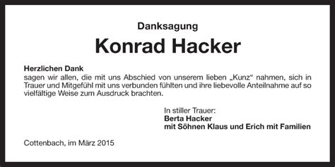 Traueranzeigen Von Konrad Hacker Nordbayerischer Kurier