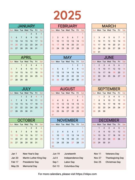 Free Printable 2025 Yearly Calendars In Pdf Png And  Formats · Inkpx