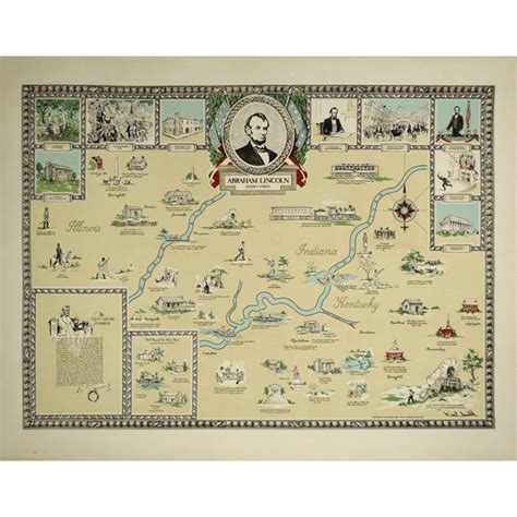 Map, Illinois, Indiana, Kentucky, Pictorial, Historical, Abraham ...