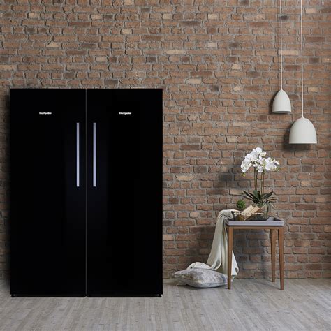 Montpellier Mlm308bg Tall Black Glass Larder Fridge Montpellier