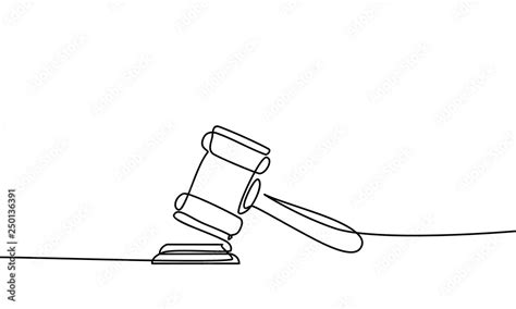 Continuous line drawing of hammer judge on Black and white background. - Vector Stock Vector ...