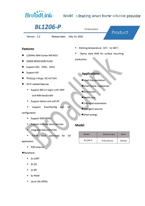 BroadLink BL1206-P User Manual: Features, Specifications, and Applications